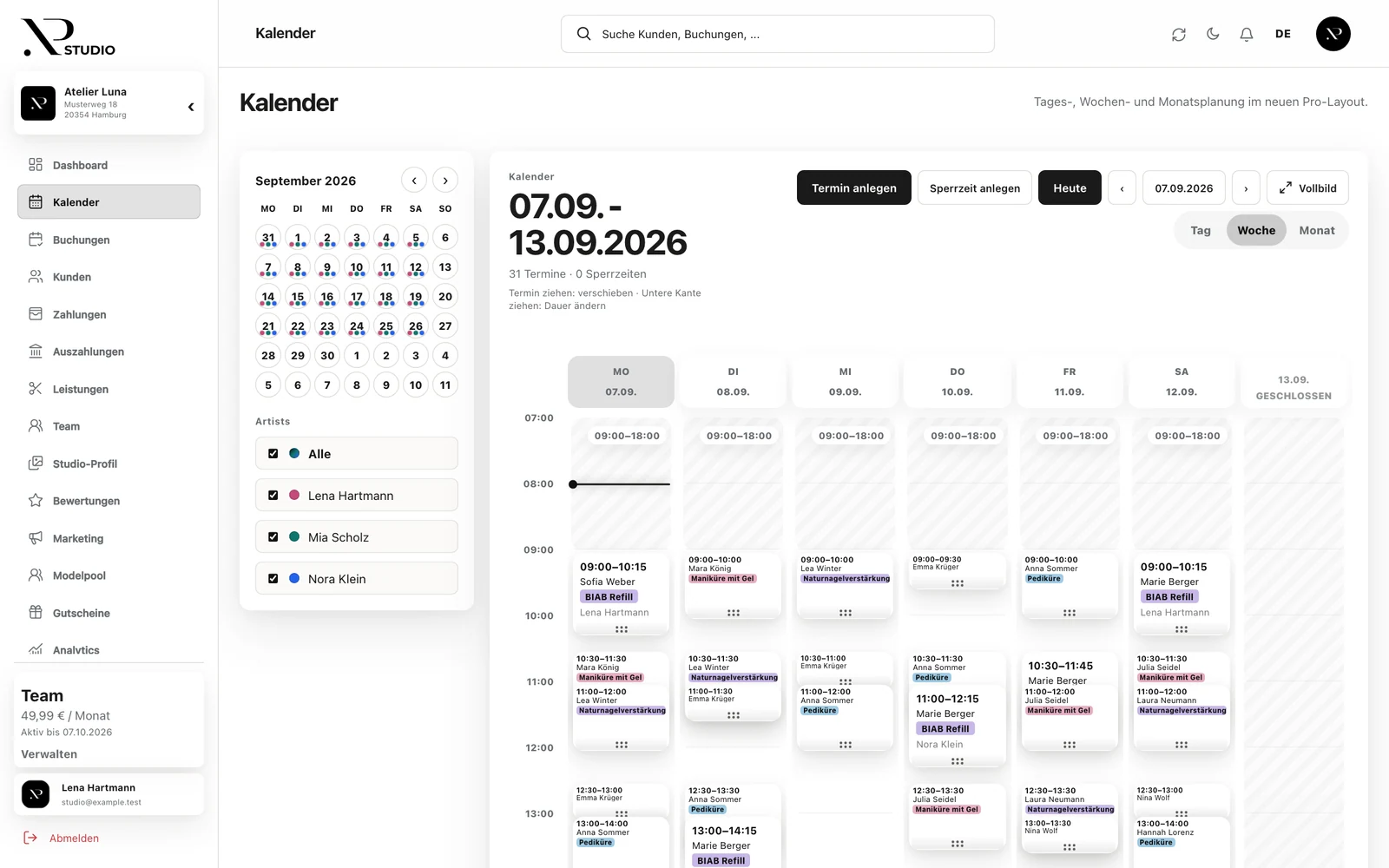 Die echte NaillyPro Wochenansicht während der persönlichen Produktdemo